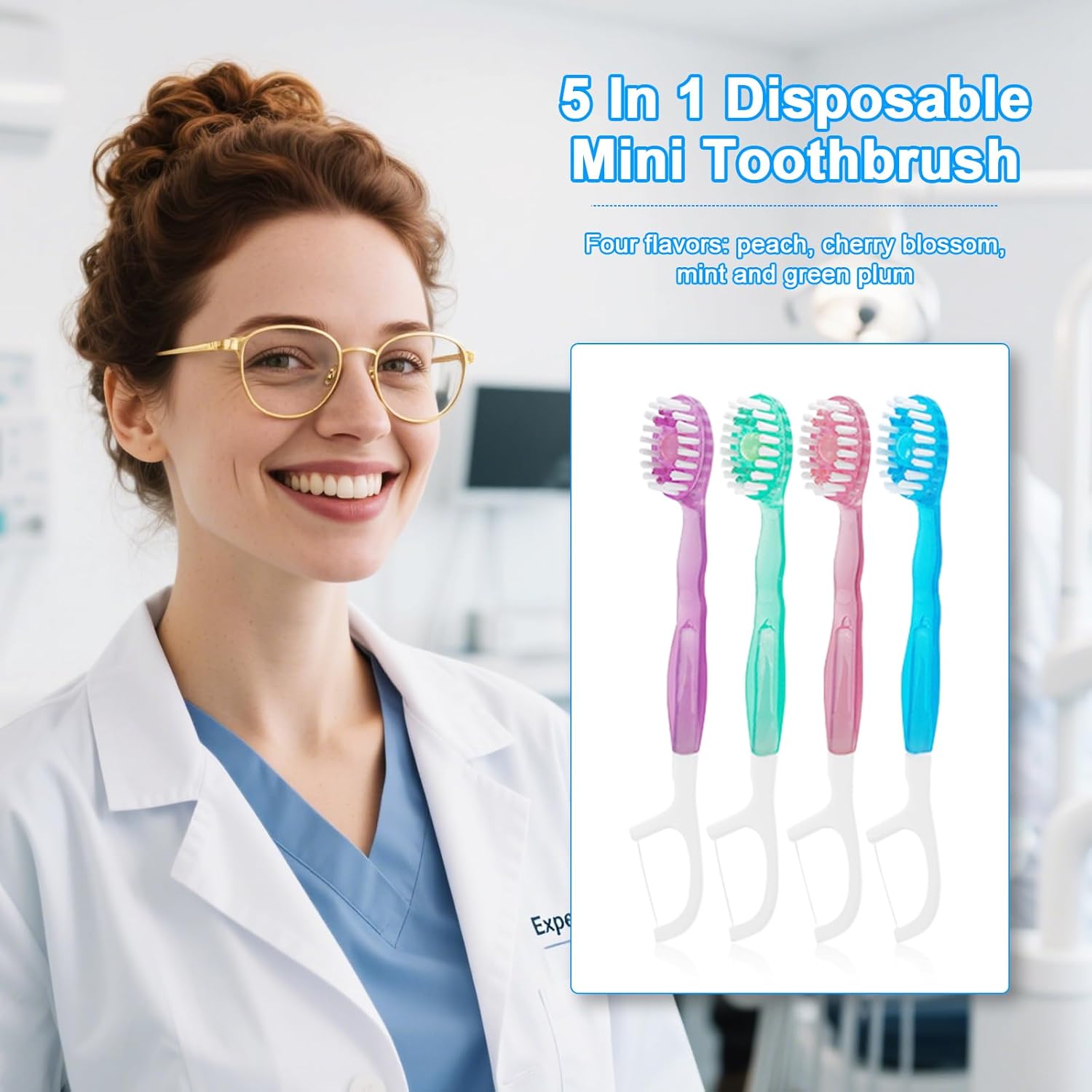 5 in 1 Toothbrush & Floss, 26Pcs mini toothbrushes with Toothpaste, All in one Oral Care on The go, 5 in 1 mini Brush, Toothpaste and Floss, Disposable Travel Toothbrush Set (2)