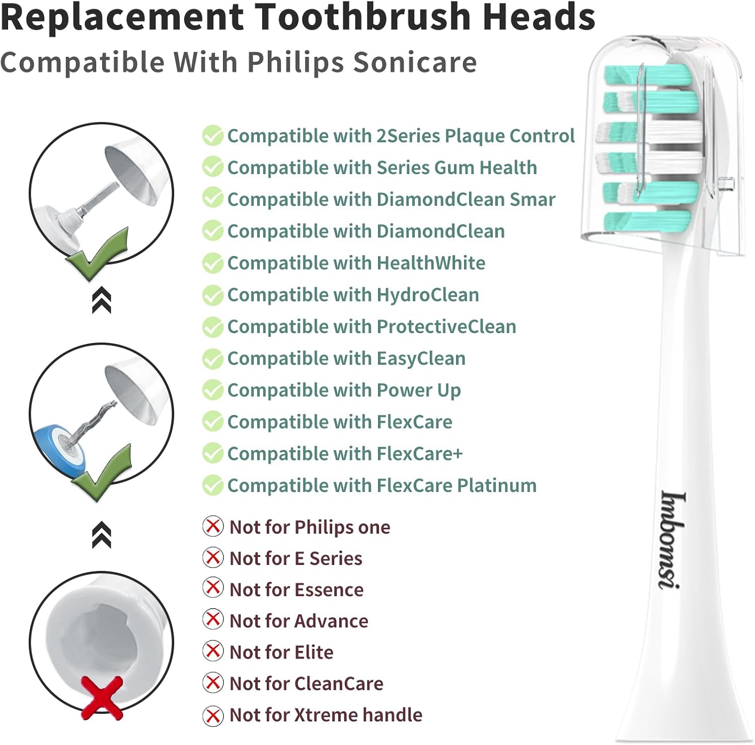 Toothbrush Heads Compatible with Philips Sonicare Electric Toothbrush 4100,5100,6100,C1,C2,C3,G,W,Sonic Brush Head, Removing Dental Plaque, Soft Brush, White,10 Pack