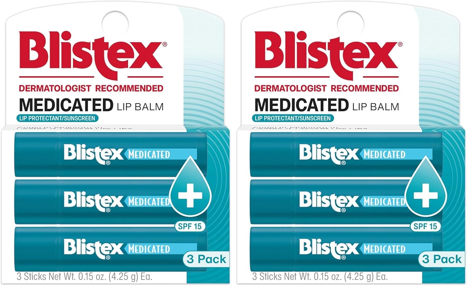 Blistex Medicated Lip Balm, 0.15 Ounce, 3 Count (Pack of 2) Prevent Dryness & Chapping, SPF 15 Sun Protection, Seals in Moisture, Hydrating Lip Balm, Easy Glide Formula for Full Coverage