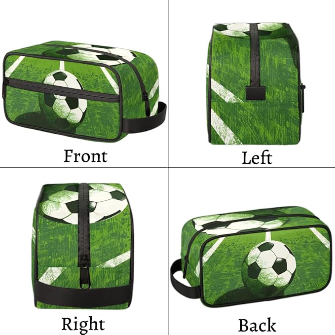 Green Grass Field Soccer Boys Travel Toiletry Bag Waterproof Wash Bag Shower Shaving Bag Cosmetic Organizer Makeup Bag Portable Toiletries Accessories for Women Men Sport Ball