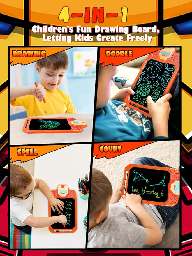 LCD Writing Tablet for Kids 10 Inch Mech Iron Hero for Toddler 3 4 5 6 7 8 - Paint, Doodle Board, Drawing Pad - Travel Toys, Road Trip Car Activities, Birthday Christmas Gift Boys & Man