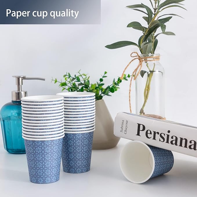 600 Pack 3oz Paper Cups, Disposable Bathroom Navy Floral Small Mouthwash Cups 3 OZ for Barth, Parties, Picnics, Barbecues, Travel and Events.