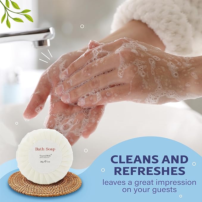 Travelwell Bar Soap Bulk - 1 oz, 300-Pack - Individually Wrapped Hotel & Travel Mini Soap Bars - For Vacation Rental and Airbnb Toiletries or Hygiene Kits Supplies