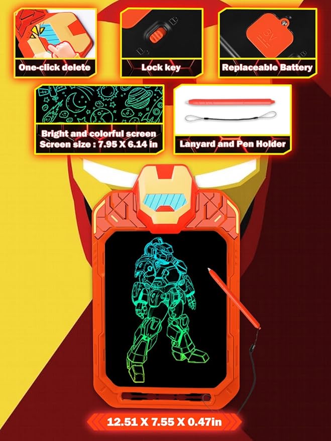 LCD Writing Tablet for Kids 10 Inch Mech Iron Hero for Toddler 3 4 5 6 7 8 - Paint, Doodle Board, Drawing Pad - Travel Toys, Road Trip Car Activities, Birthday Christmas Gift Boys & Man