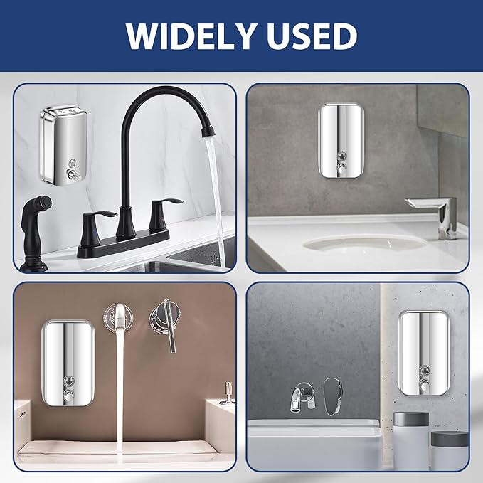 1000ml Commercial Soap Dispenser Wall Mount, Stainless Steel Hand Soap Dispenser for Bathrooms, Refillable Hand Sanitizer Dispenser for Home, Hotels, Restaurants, Hospitals (Silver)