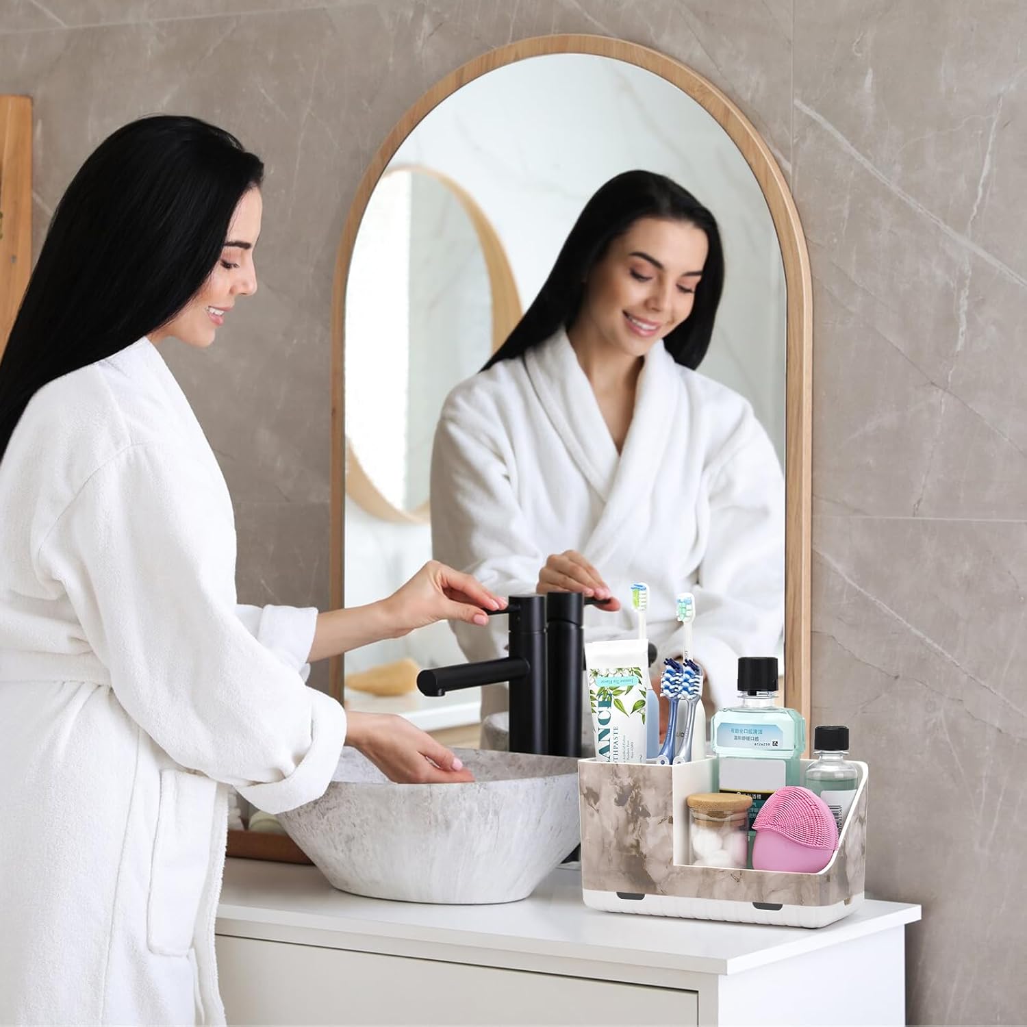 Toothbrush Holders for Bathroom Countertop Organizer, Kids Electric Toothbrush and Toothpaste Holder for Bathroom Organizers and Storage (White Marble Grain)