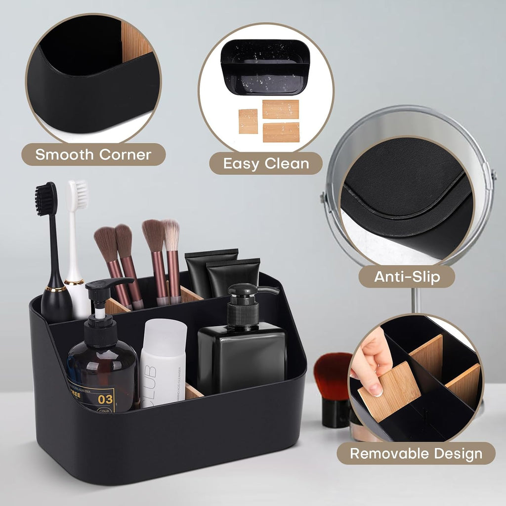 Set of 2Toothbrush Holder for Bathrooms,Bathroom Organizer Countertop,5Slot Electric Toothbrush Toothpaste Holder Razor Lotion Stand Caddy,Large Capacity Vanity Office Corner Accessories Storage Black