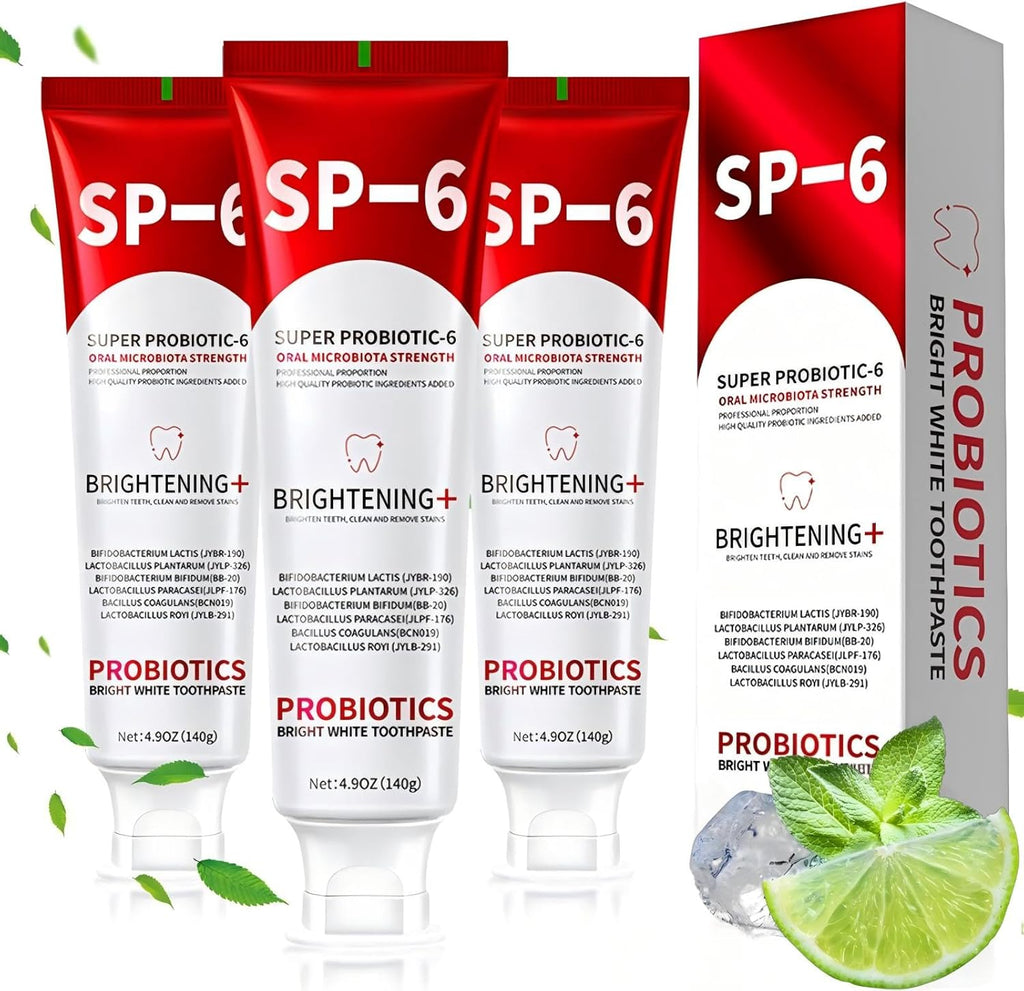 Sp-6 Probiotics Whitening Toothpaste, Sp-6 Ultra Whitening Toothpaste, Enhanced Formula with Enamel-Safe, Fluoride-Free, Fresh Breath Mint Flavor for Oral Health (3)