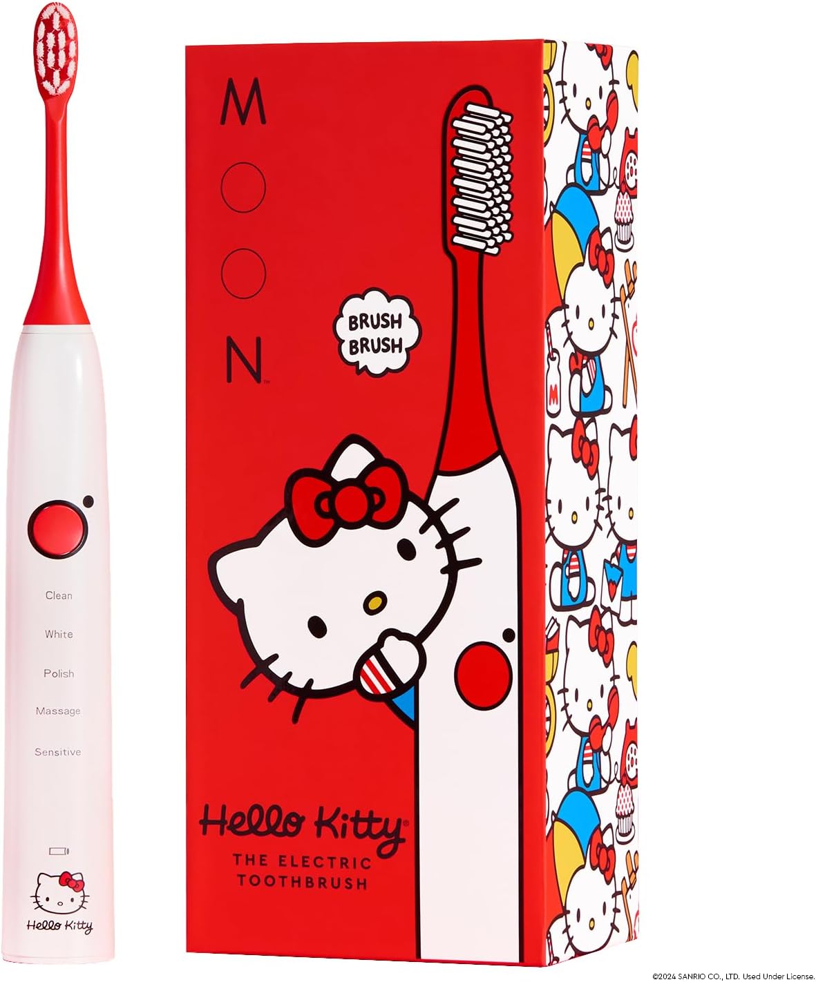 MOON x Hello Kitty Sonic Electric Toothbrush for Adults & Teens, 5 Smart Modes, Clean, White, Massage, Polish & Sensitive, Rechargeable, Travel Case, 2 Brush Heads, Industry-Leading 6 Week Charge