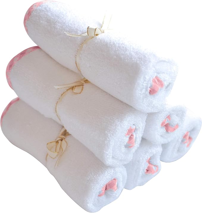 Channing & Yates Premium Boutique Baby Washcloths - (6-Pack) Organic Viscose Made from Bamboo Wash Cloths 2X Thick & Soft - Helps Eczema - Adult Face Washcloths - (Pink on White)