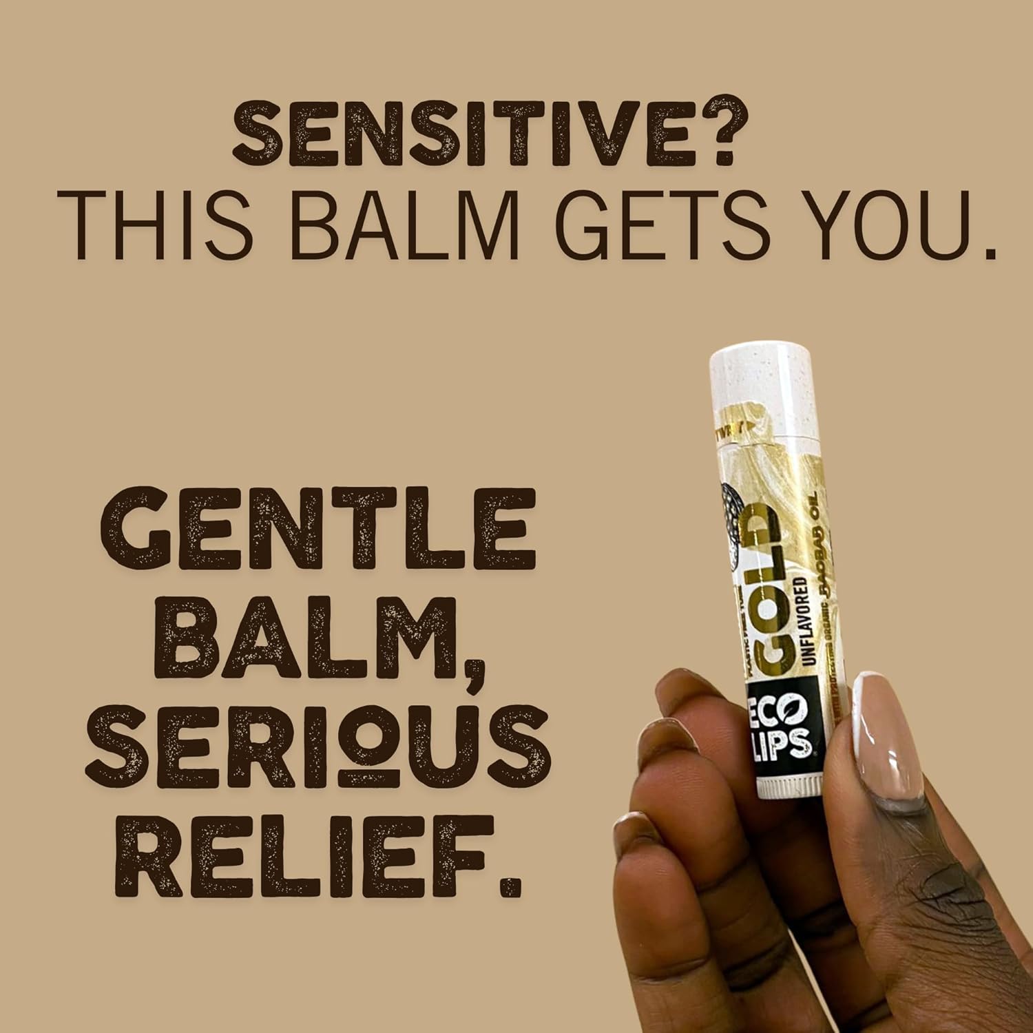 Eco Lips GOLD Organic Lip Balm with Baobab Oil - Soothe and Moisturize Dry, Cracked and Chapped Lips - 100% Plastic-Free Plant Pod Packaging (6 Tubes)