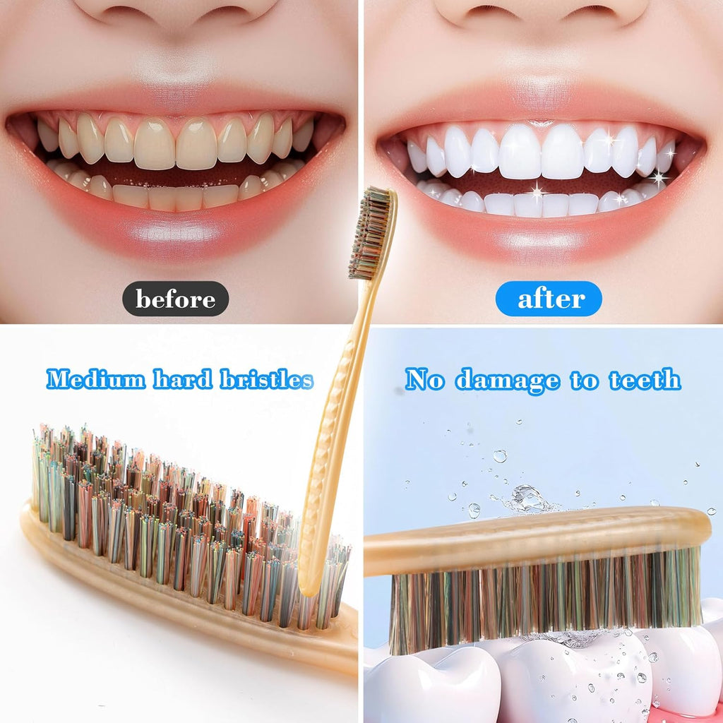 Big Head Medium Toothbrush Long Head Adult Toothbrush Cleaning Stains whitening Teeth Set of 4.