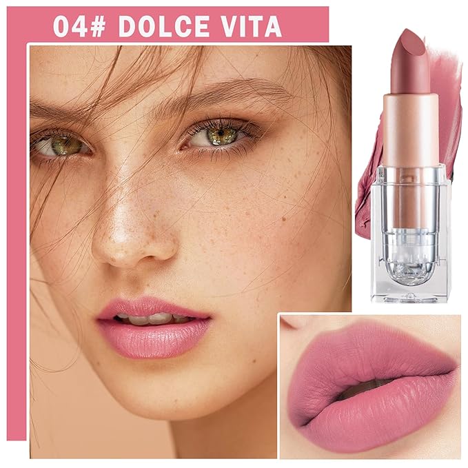 Matte Nude Lipstick Velvet Lip Gloss Non-Fading Non-Sticky Cup Nude Lipstick Matte Lip Stain Long Lasting Waterproof Lipstick for Women Girls Daily Lip Makeup-604 Dolce Vita