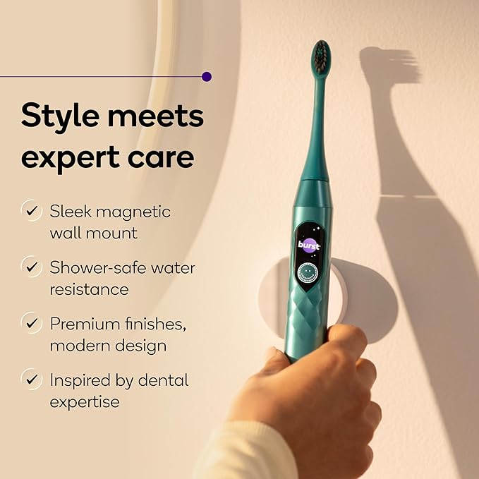 Burst Pro 2.0 Sonic Toothbrush for Adults (Marine Teal) | Electric Toothbrush with Smart Pressure Sensor | Soft Bristles | 5 Modes/Refined Scoring System | USB-C Charging | Magnetic Wall Mount