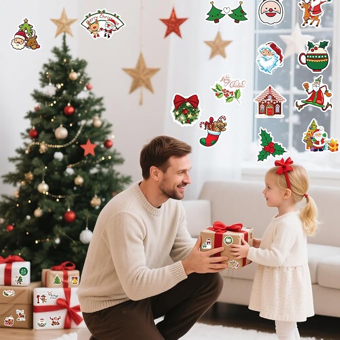 100 Pcs Christmas Stickers for Kids Classroom by Taeekiy,Christmas Party Favors,Cute Happy Holiday Stickers for Water Bottles,Laptop,Phone Etc.Winter Xmas Stickers for Adults Boys Girls
