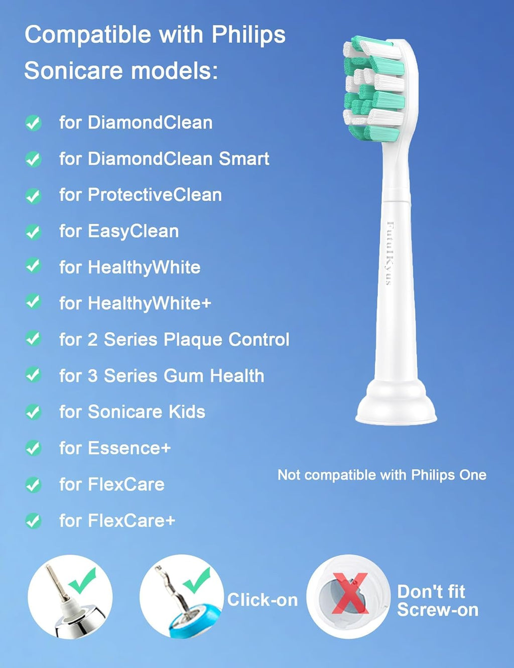 Toothbrush Replacement Heads for Philips Sonicare C1 C2 ProtectiveClean 4100 5100 Electric Toothbrush Head 1 2 Series Plaque Control Snap-on, 10 Pack