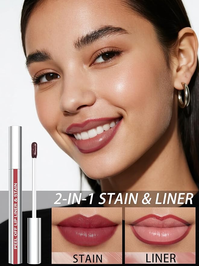 Lip Stain Peel Off Lip Liner Stain with Tweezer, Long Lasting Matte Lip Tint Tattoo, Highly Pigmented Color Lip Makeup, Waterproof Lipstick, Transfer-proof Lipstain for Women, Toffee Rose
