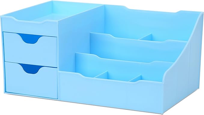 Uncluttered Designs Makeup Organizer With Drawers - Modern Countertop Storage for Cosmetics - Chic Vanity Holder for Cologne, Skincare, Brush, Lipstick, Nail Polish Organization & Display (Blue)