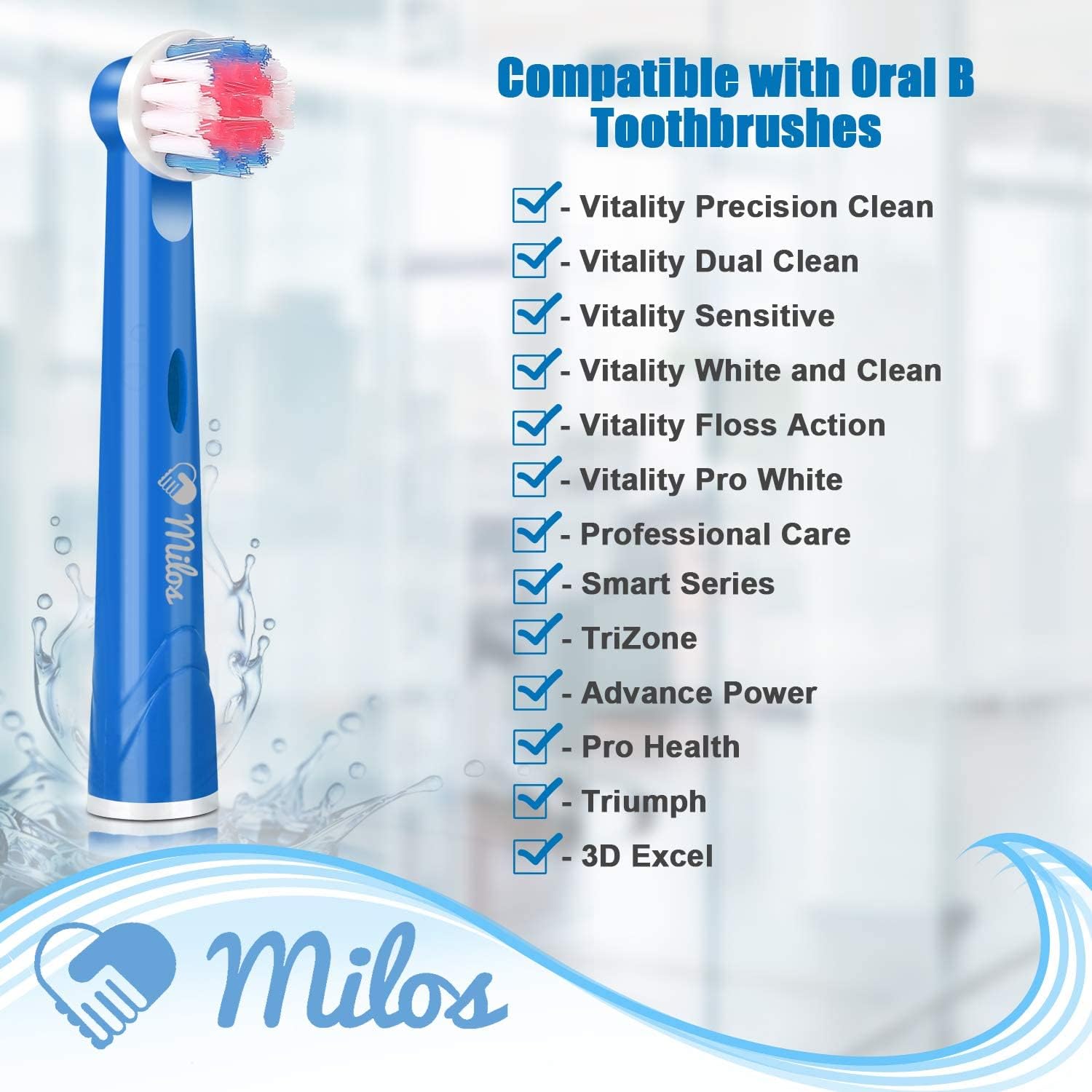 Milos Electric Toothbrush Replacement Heads Oral B Compatible Pack of 8, Extra Soft Bristles, Fits for Electric Braun Brush Heads, Refill for Vitality Precision Sensitive White, Clean Triumph
