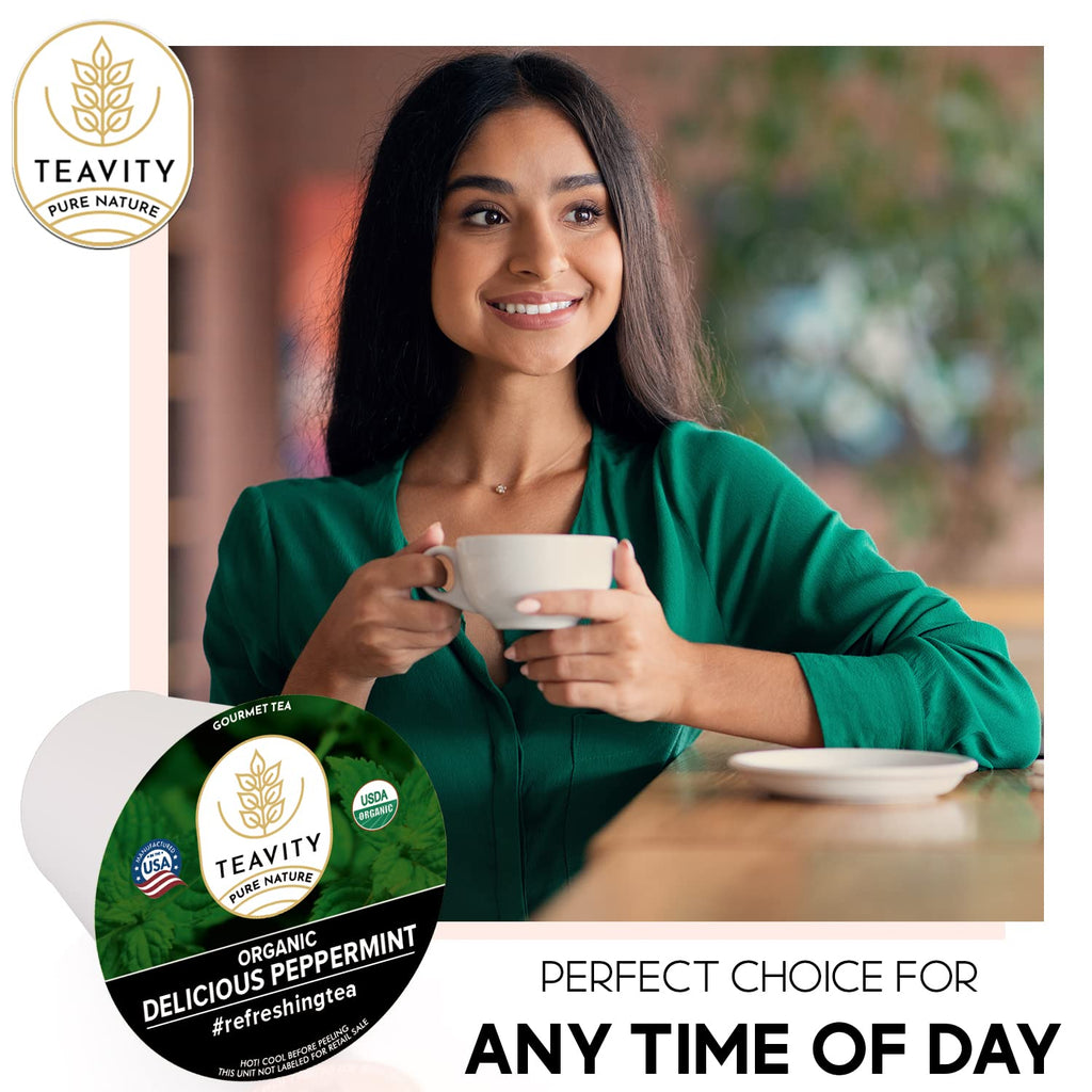 Organic Peppermint Tea Pods for Keurig - Decaf Tea by Teavity (12 Tea Pods)
