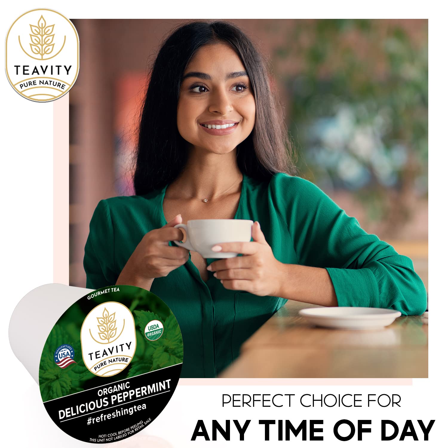 Organic Peppermint Tea Pods for Keurig - Decaf Tea - by Teavity (24 Tea Pods)