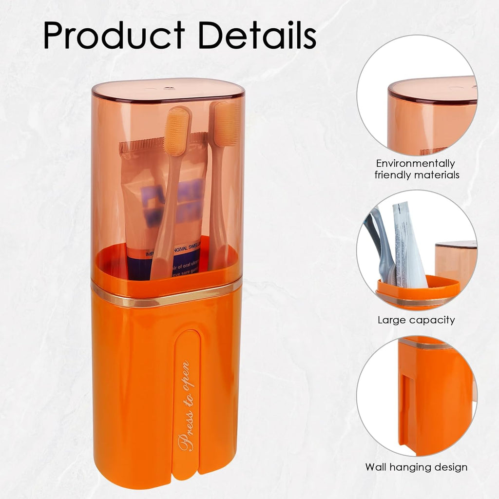 Toothbrush Travel Case, Portable Toothbrush Toothpaste Container with Mouthwash Cup, Wall Mounted Toobrushbrush Holder for Bathroom, Camping, Gym (Orange)