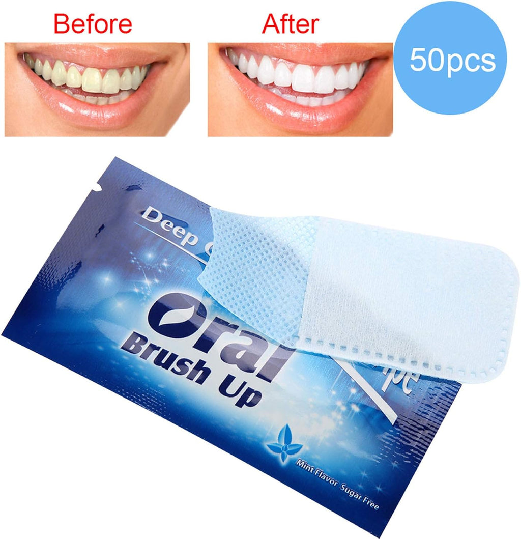 50Pcs Finger Teeth Wipes, Floss Wipe Cloth Tooth Cleaning Tool for Oral Deep Cleaning Teeth Whitener Strips Finger Toothbrush Oral Finger Wipes Removing Teeth