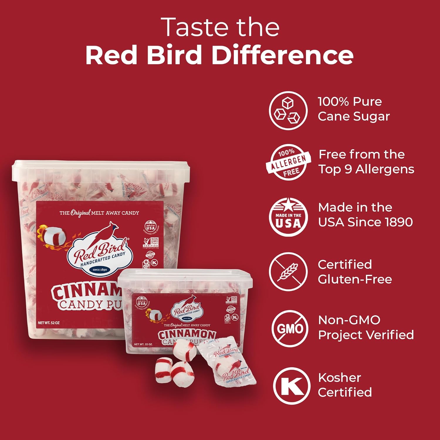 Red Bird Cinnamon Candy, Individually Wrapped, Gluten Free Breath Mints, 52 oz