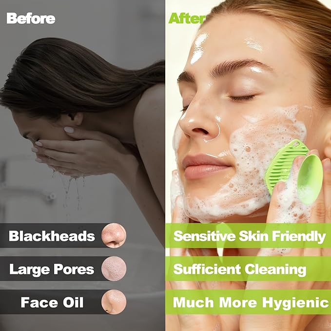 2 Pack Face Scrubbers, Silicone Face Scrubber Soft Bristles, Gentle Lather, Exfoliating & Deep Cleaning for Sensitive Skin, Giant Suction Cup Stick Securely, Easy to Store (Green)