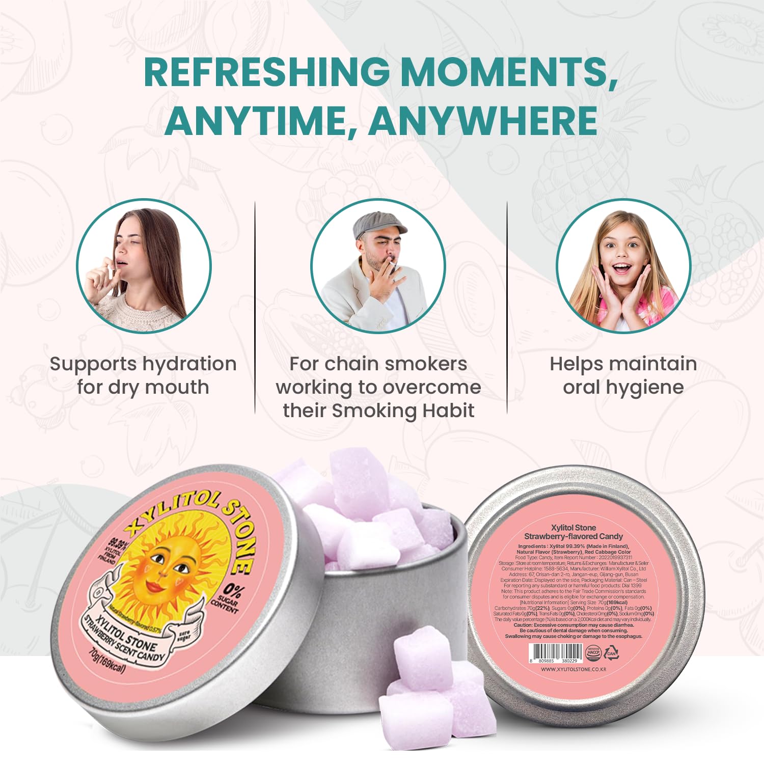 Xylitol Stone Sugar Free Candy - Vegan & Keto Friendly Unique Hard Candy Sugar-Free - 100% Natural Flavor Candies - Gluten Free & Non-GMO Breath Freshener Low Calorie Mints- Strawberry (Pack of 1)