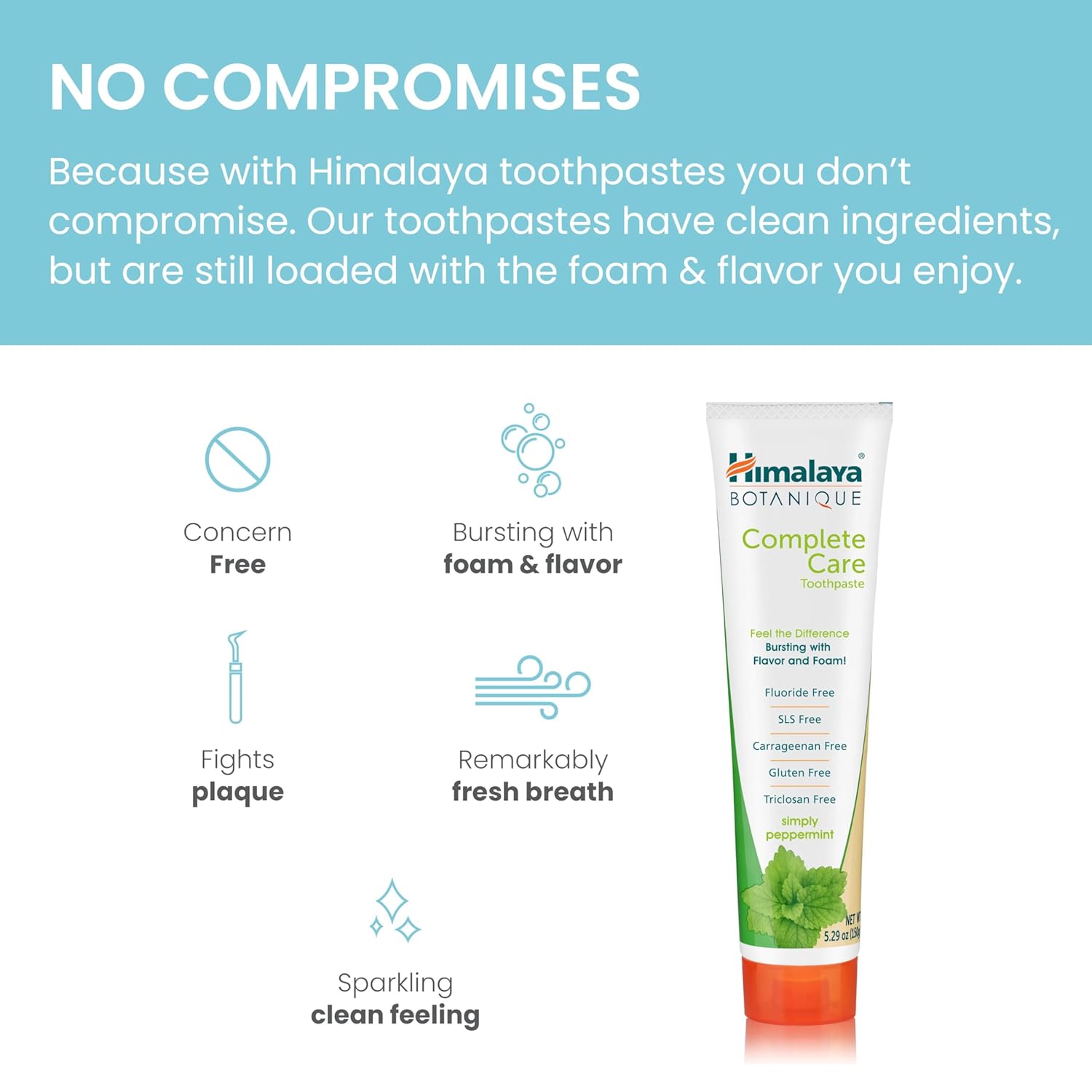 Himalaya Botanique Complete Care Toothpaste, Herbal, Peppermint Flavor, Fights Plaque, Freshens Breath, Fluoride Free, No Artificial Flavors, SLS Free, Cruelty Free, Foaming 5.29 Oz, 2 Pack…