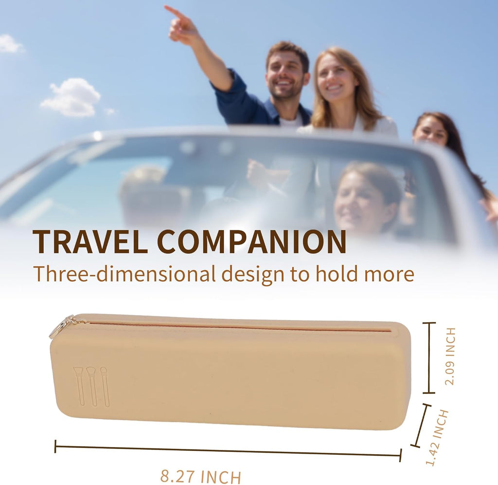 Nuomeisi Silicone Makeup Brush Holder Travel Cosmetic Bag: Soft Portable Cosmetic Face Brushes Organiser with Upgrade Anti-Fall Off Zipper, Large Capacity Travel Makeup Brush Case - Khaki