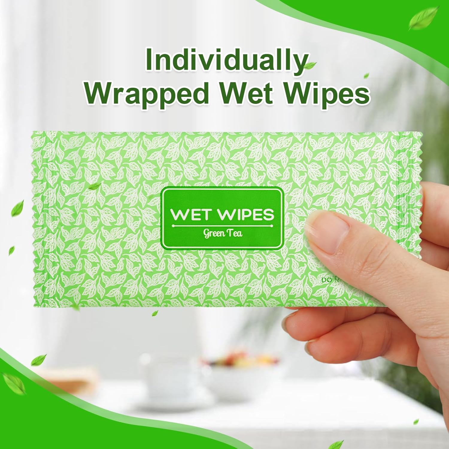 200 Pcs Wet Wipes Individually Wrapped, Personal Cleansing Wipe, Travel Size Hand Wipe, Green Tea Wipes Bulk for Homeless, Suitable for Restaurant, Wedding, Barbecue, Light Green