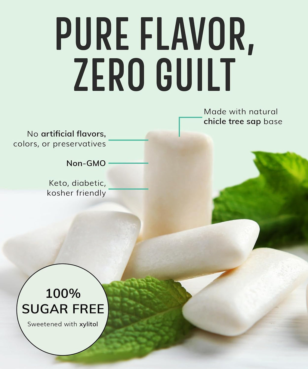 Sugar Free Natural Chewing Gum (84 Pcs) - Xylitol Gum with Stevia - Aspartame Free - All Natural Gum - Vegan, Gluten Free Keto - Spearmint