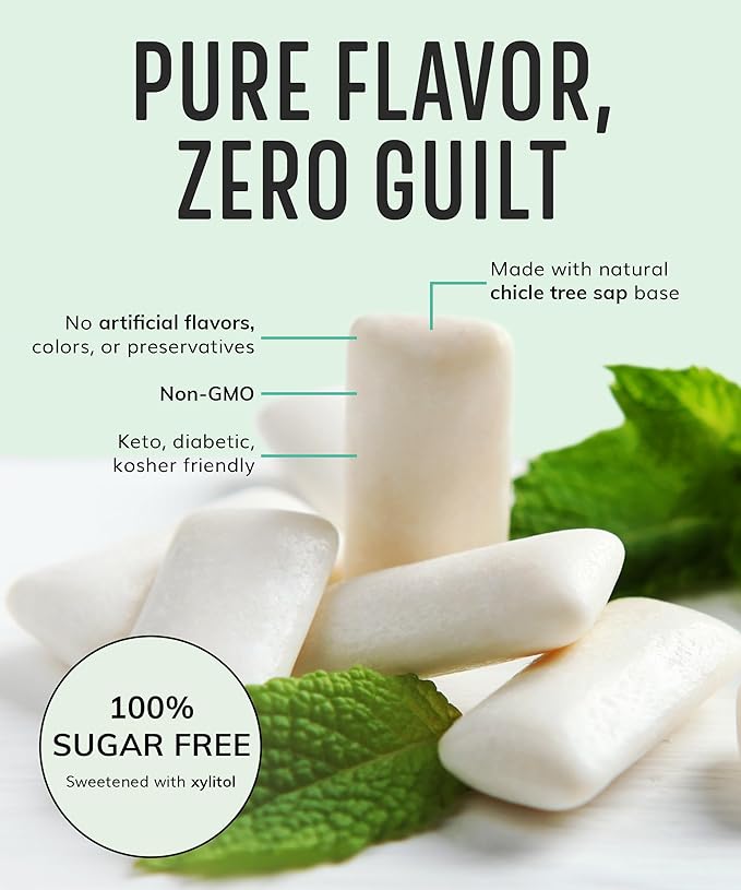 Sugar Free Chewing Gum (84pcs) – Xylitol & Stevia Sweetened – Aspartame Free, All-Natural, Vegan, Gluten-Free, Keto – Assorted Mint