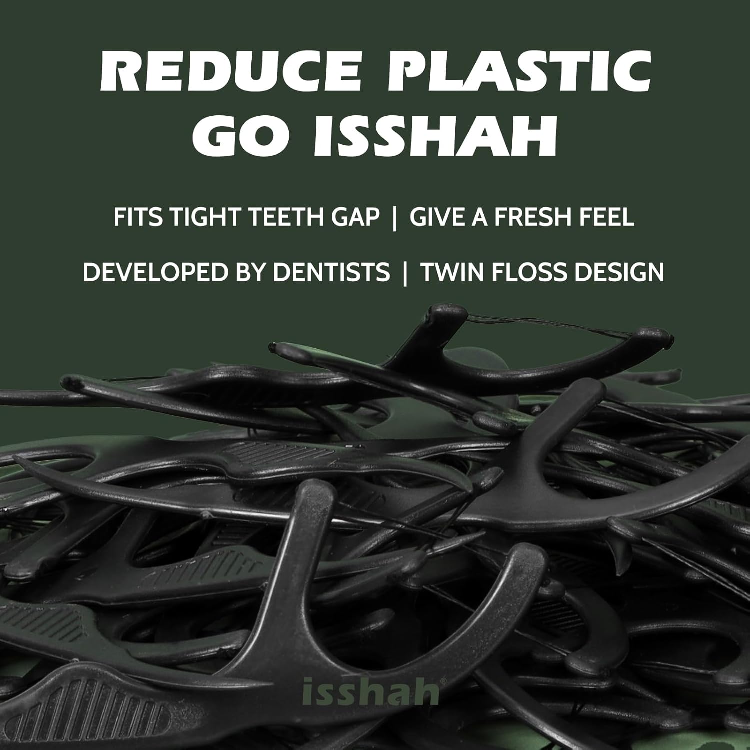 Plant Based Dental Floss Picks (300 Count) - Freshlock EcoPouch, Plant Based, Vegan, Eco Friendly, Sustainable Dental Flossers - Twin Floss (Charcoal)