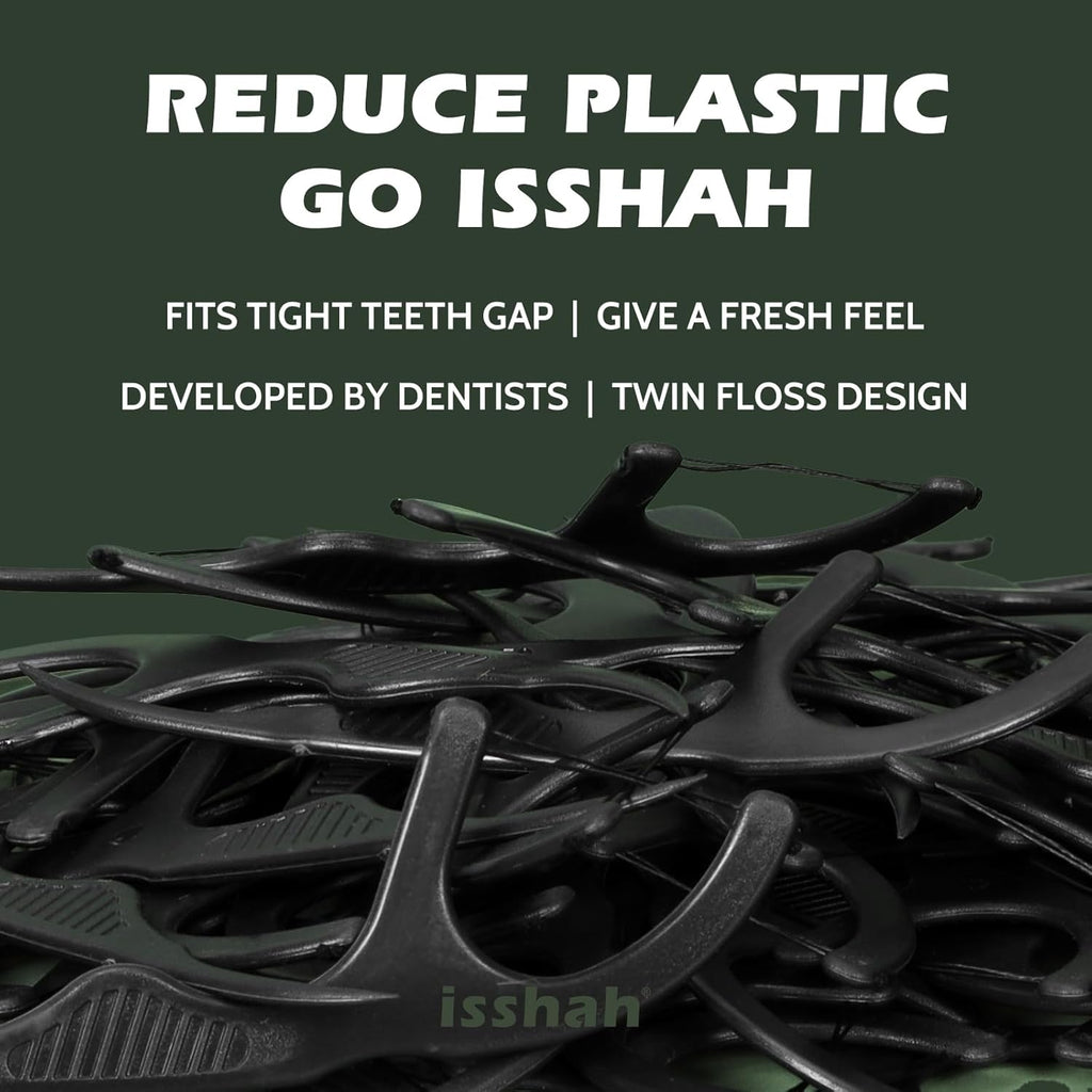 Natural Dental Floss Picks (300 Count) - Kraft Paper Box Packaging, Plant Based, PETA Approved Vegan, Eco Friendly, Sustainable Dental Flossers - Twin Floss (Charcoal)