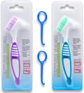 2Pcs Denture Brush Dual Head Toothbrushes False Teeth Brush Denture Cleaning Kit Toothbrush(Purple Green)