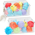 2-Pack Clear Bath Toy Storage Holder Organizer, Large Capacity Durable Plastic Bathtub Shower Caddy with Drain Holes, Quick-Dry Drainable Easy Install (Clear White 2-Pack)