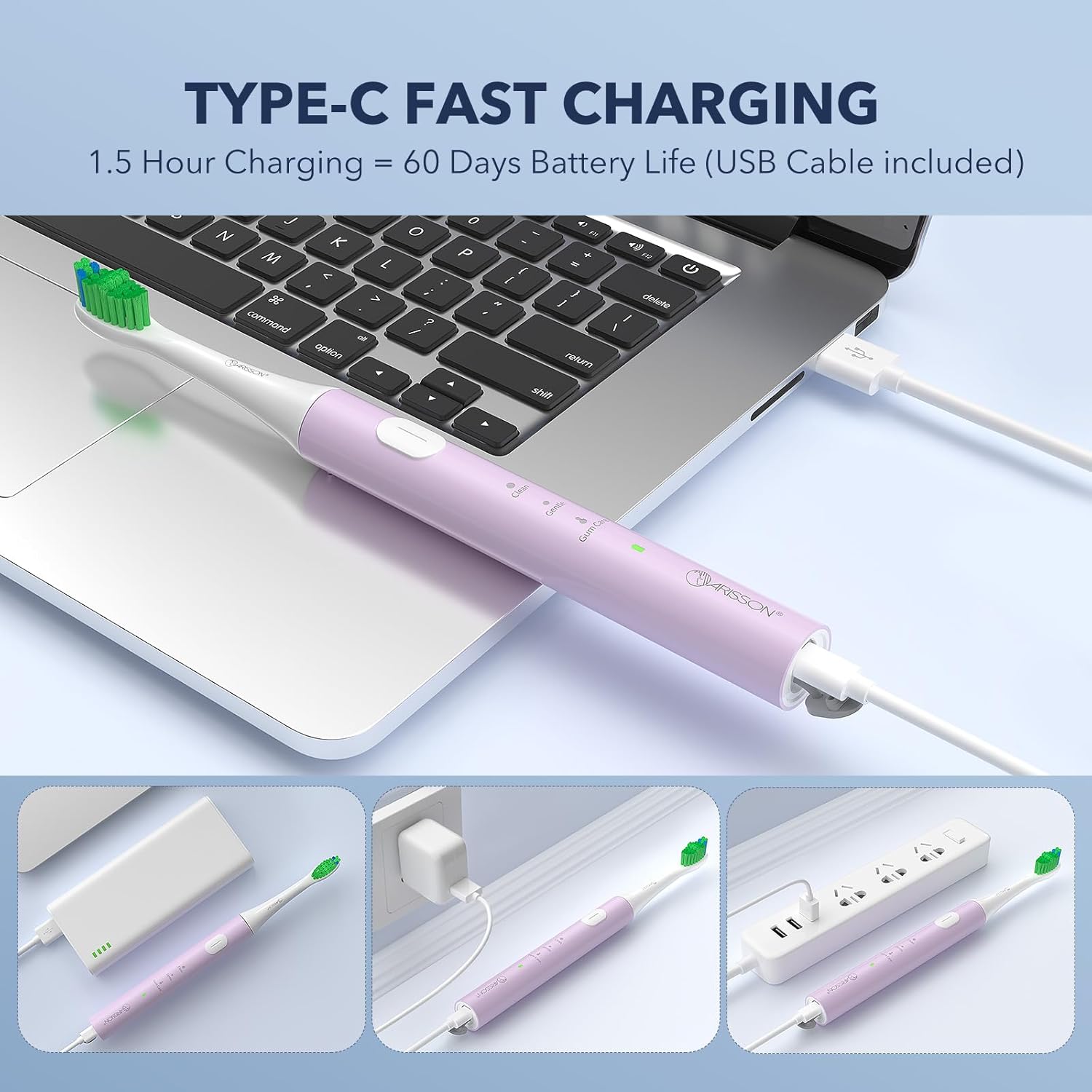 ARISSON Sonic Electric Toothbrush for Adults and Kids, 40,000 VPM Power Toothbrush, 1.5H Fast Charge Ultrasonic Electric Toothbrushes with 2 Minutes Smart Timer, White on Cotton Candy