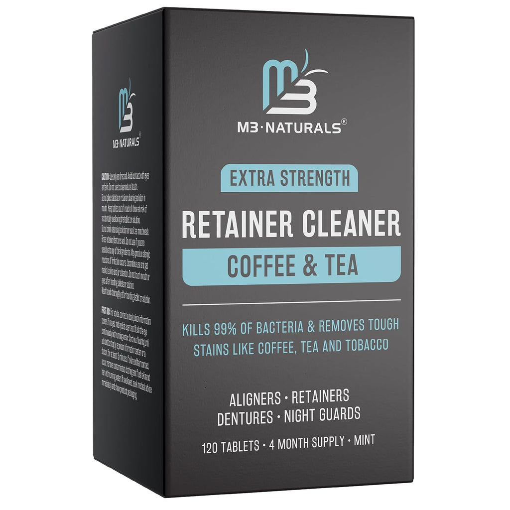 Coffee and Tea Retainer Cleaner Tablets, Removes Odors, Stains, and Plaque, 4-Month Supply, Denture Cleanser for Caffeine Enthusiasts, 120 Tablets by M3 Naturals