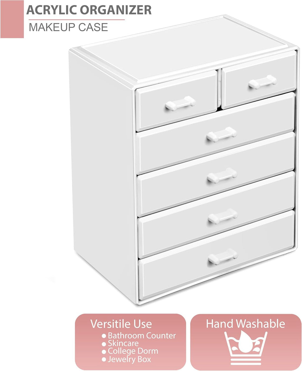 Sorbus Acrylic Makeup Organizer - Organization and Storage Case for Cosmetics Make Up & Jewelry - Large Makeup Organizer for Vanity, Bathroom, College Dorm, Closet, Desk (4 Large, 2 Small Drawers)