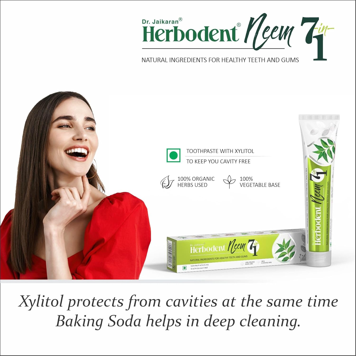 Herbodent® NEEM 7 in 1 Toothpaste-6.53Oz Pack of 2 | Organic Herbs-Neem, Black Seed & Xylitol for Anti Cavity, Cardamom & Mint for Freshness, Baking Soda for Great Cleaning-No Fluoride & No Paraben