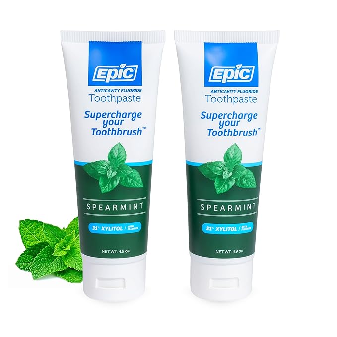 Epic Dental Sugar Free Oral Care Set – 144-Piece Peppermint Gum, 360 Peppermint Mints, 2 Tubes Spearmint Fluoride Toothpaste – Aspartame Free, Dentist Approved, Helps with Dry Mouth & Cavity Care