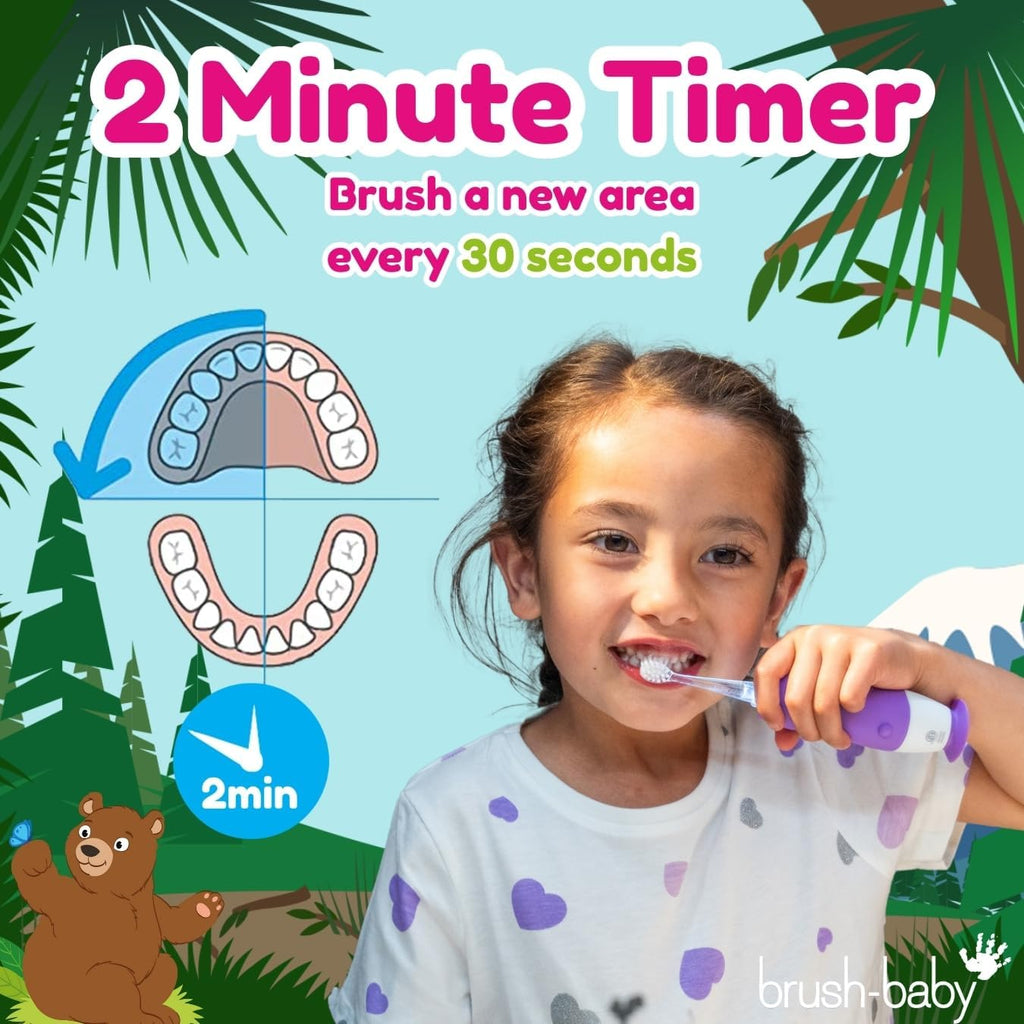 brush-baby - Kids Rechargeable Electric Toothbrush, 0-10 Years - WildOnes, Bear Design with Flashing Lights - DeepClean Bristles for Superior Clean - 2X Replacement Heads, 1x USB Cable