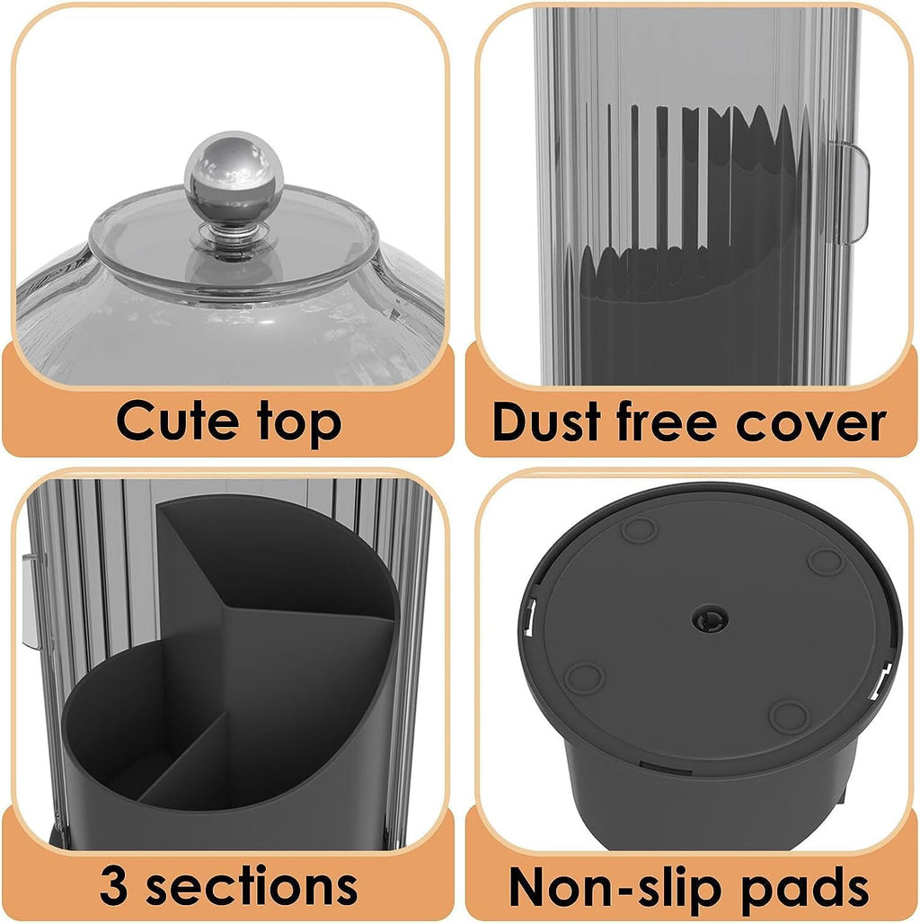 Dustproof Toothbrush Holders with Cover, Rotating Electric Toothbrush and Toothpaste Holder for Bathroom Countertop, 3 Slots Makeup Brushes Organizer, Grey Black