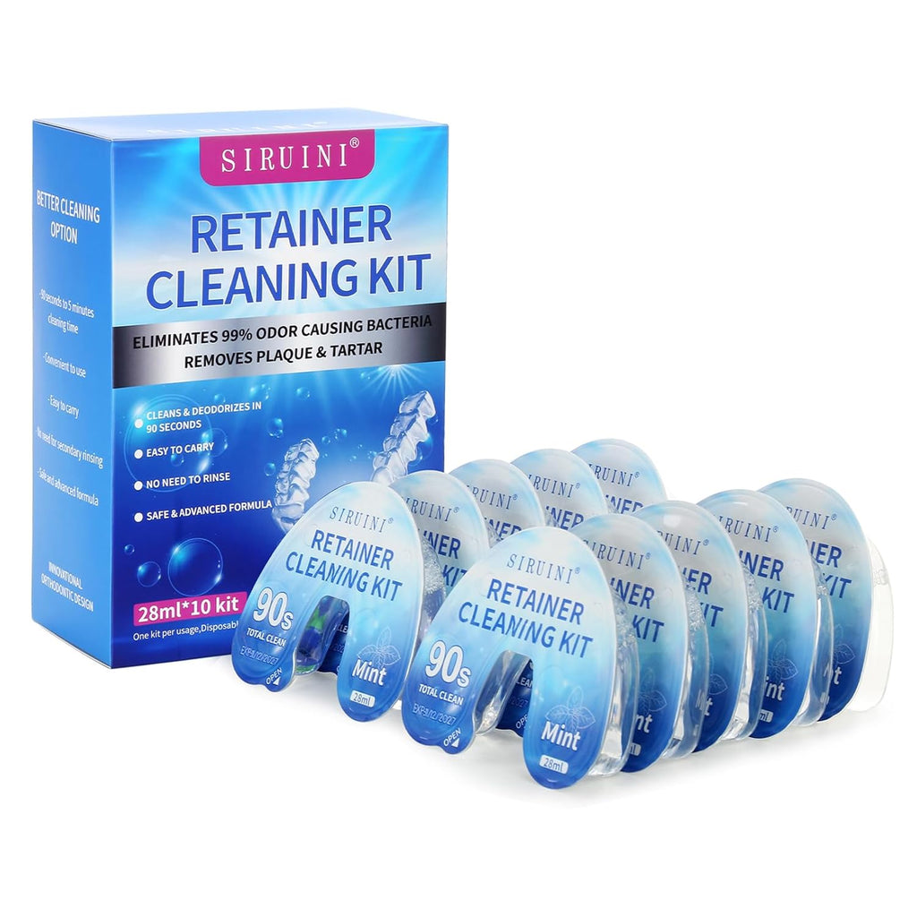 Travel Retainer Cleaner Clear Aligner Cleaner, Cleaners for Mouth Guard Night Guard, Remove Odors, Discoloration, Stains & Plaque, Mint(10 Pcs)