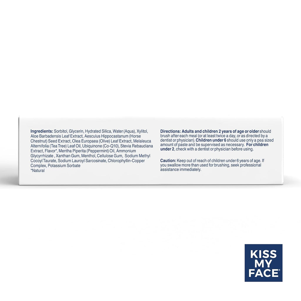 Kiss My Face Triple Action Toothpaste Gel, Herbal Mint Flavor, Removes Plaque, Whitens Teeth, Prevents Tartar, with Tea Tree Oil and Aloe, Fluoride Free, Vegan, 4.5 oz, 6 Pack