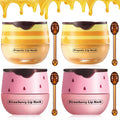 4PCS Strawberry & Bee Lip Balm Honey Pot, Vitamin E & Moisturizing Propolis Sleeping Lip Mask, Effective Reduces Lip Lines Prevention Dry and Cracked Scrubs Exfoliator Smoothing Dry Lip Care