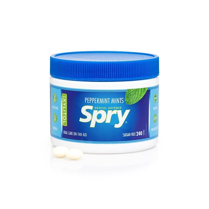 Spry Xylitol Peppermint Mints Sugar Free Candy - Promote Oral Health, Increase Saliva Production, Stop Bad Breath, Non-GMO, Gluten-Free, 240 Count (Pack of 2)